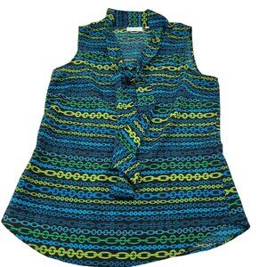 New York &‎ Company Sleeveless Chain Print Blouse With Ruffle Neck Women's Small